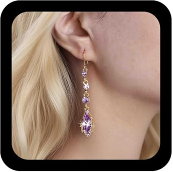 TseenYi Boucles D'oreilles De Mariage En Fausse Améthyste Boucles D'oreilles Vintage Longues Feuilles Cz Pendantes Cristal Violet Pendantes