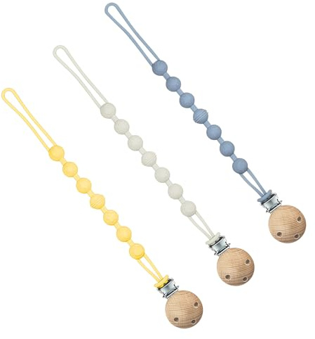 Attache Tetine Silicon(3 Couleurs),Attache Sucette Silicone Convient Garçons et Filles Répondent aux Normes après des Tests Rigoureux(Kaki+BleuClair+Jaune)