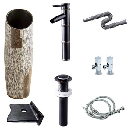 Lavabo De Pedestal Vintage De 96 Cm De Altura, De Cerámica Gruesa Y Sobre Encimera Con Desagüe, Para El Baño De Casa.(Set 2)