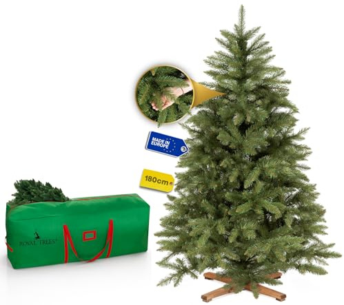 Royal Trees Árbol de Navidad artificial de 180 cm, abeto escandinavo artificial, denso árbol de Navidad con 624 puntas, abeto real, grande, incluye soporte de madera estable y bolsa de almacenamiento