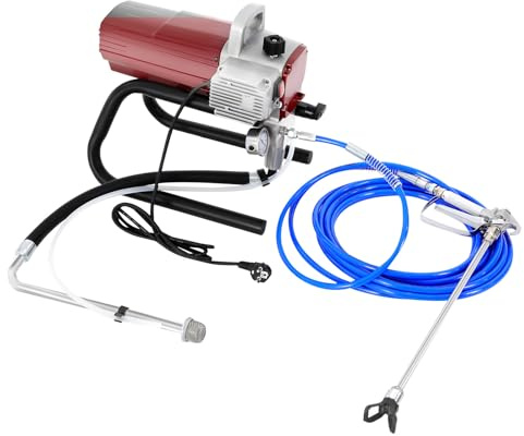 Hochleistungs-Airless Farbspritzgerät 1800W, max. Durchfluss 1,8L/min, Sprühfarbe Spritzgerät für Wand- und Fassadenfarbe, inkl. Hochdruckschlauch, Sprühdüse & Verlängerungsstange (Rot)