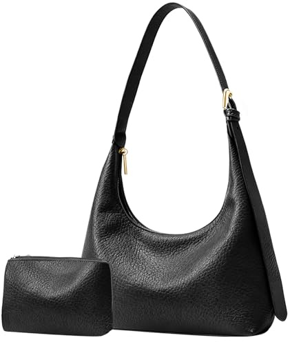 Handtasche Damen Tote Bag Leder Shopper Tasche Damen Reißverschlus Umhängetasche Klein Hobo Bag Schultertasche Crossbody Bag mit Verstellbar Gurt 2-teiliges Set für Beruf, Alltag und Einkauf (Schwarz)