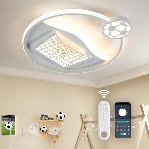 YLFXL LED Deckenleuchte Schlafzimmer, 40CM Fußball Deckenlampe Kinderzimmer Dimmbar mit Fernbedienung 3000K-6000K, 32W Deckenleuchte Kinderzimmer Lampe Decke für Jugendzimmer Schlafzimmer