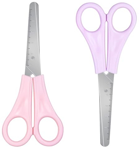 YIKTUNQ Kids Scissors with cm Scale, 2 Pcs 13 cm Blunt Tip Scissors | Kids Scissors for Home School DIY Craft Children's Art (Pink, Purple)