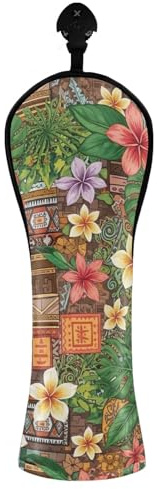 Copritesta per mazze da golf vintage con fiori tropicali e targhette numerate, per conducente, in legno ibrido, unisex, in pelle PU