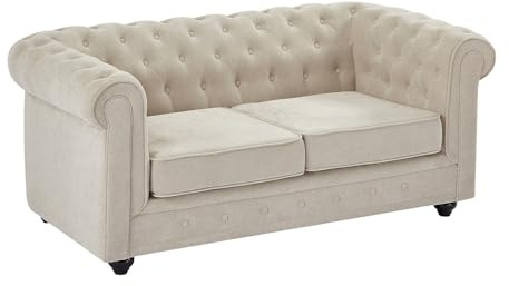 Vente-unique - Sofa ohne Schlafmöglichkeit Chesterfield Stoff Beige 165 | Holzgestell | Mythische Chesterfield-Form | Abnehmbarer Sitzbezug