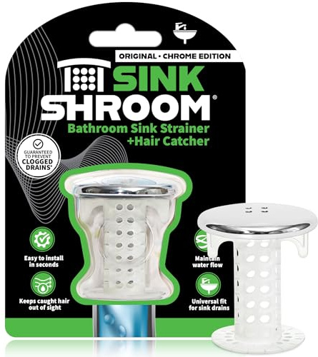 SinkShroom Revolutionary Bathroom Sink Drain Protector Hair Catcher, Strainer, Snare, Silicone , Brushed, Sinkshroom Chrome Edition, 1 -1.4
