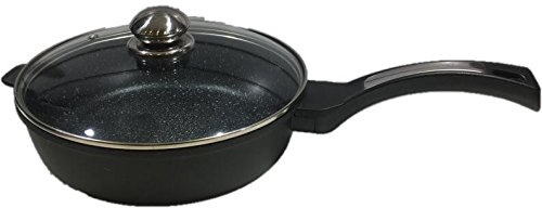 Haussmann Héritage Sauteuse 24cm Fonte d'Aluminium Revêtement Façon Pierre – 3.5L Wok Profond avec Couvercle Verre – Compatible Tous Feux dont Induction – Anti-adhésif & Robuste – HM-2424