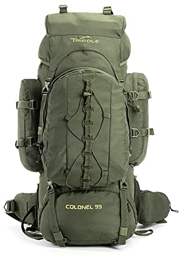 Tripole Rucksack Colonel 95 Liter mit abnehmbarem Rucksack - Wandern, Trekking, Reisen, Camping, Wasserdicht, mit atmungsaktivem Rückenpaneel, Militärgrün