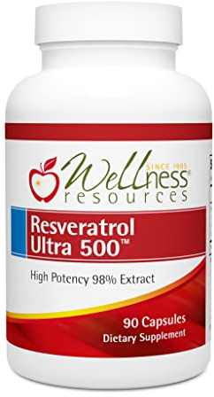 Wellness Resources Resveratrol Ultra 500 - High Potency 98% Trans-Resveratrol 500mg Per Capsule (90 Capsules) - Bioactive Resveratrol Supplement
