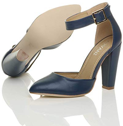 AJVANI high Block Heel Two Piece D'Orsay Ankle Strap Pointed Toe Court Shoes Size 5 38