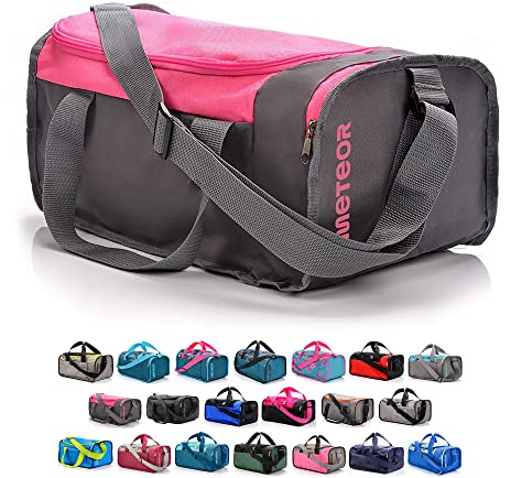 meteor Gym Bag Womens & Mens 20l - Lightweight Sports Holdall with Shoe Compartment & Shoulder Strap - Unisex Travel Duffel - Underseat Cabin Luggage for Weekend or Overnight Trip, Pink/Grey