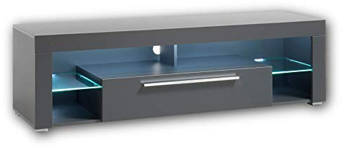 GOAL TV-Lowboard in Matt Grau mit LED-Beleuchtung - hochwertiges TV-Board mit viel Stauraum für Ihr Wohnzimmer - 153 x 44 x 44 cm (B/H/T)