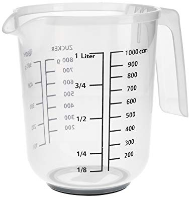 RoyalFay® Messkanne – 1L Messbecher aus robustem Kunststoff mit Liter- & Gramm-Skala – lebensmittelechte Messkannen aus Polypropylen für präzises Backen (1 x 1L)
