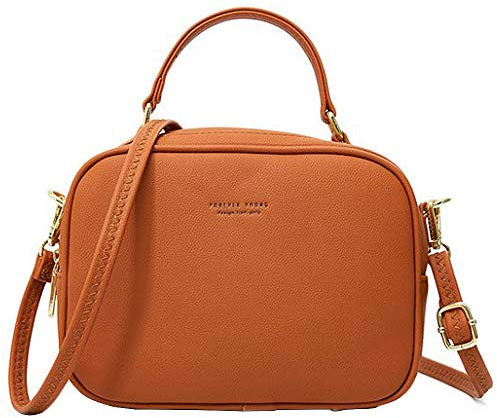 WANYIG Handy Umhängetasche Damen PU Leder Schultertasche Klein Reißverschluss Handtasche Crossbody Bag Frauen Brieftasche Cross-Body Tasche(Braun)