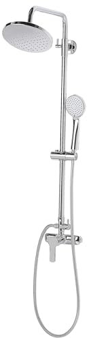 Colonne de Douche avec Robinet Mitigeur et Pomme Haute Ronde Effet Pluie et Douchette en Laiton Chromé Parfaite pour Salle de Bain Moderne Beliani