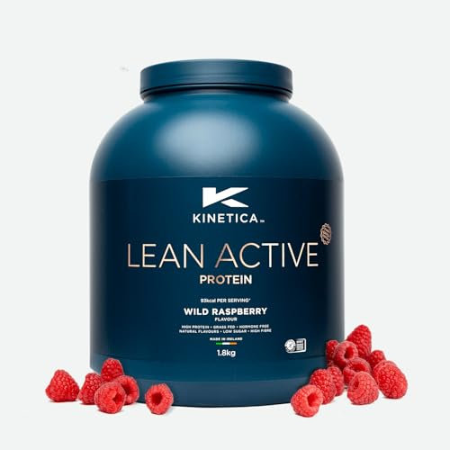 Kinetica Sports Lean Active Protein Powder - Wild Raspberry Flavour | 15g Protein/Serve, 72 Servings/1.8Kg Pack | High in Fibre & Protein with Green Tea Extract | Low in Fat & Sugar | Easy Mixability