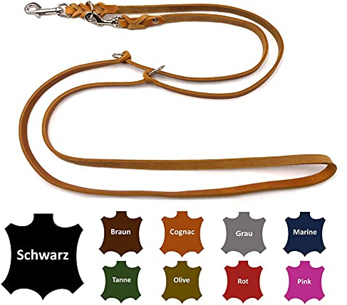 Hundeleine Fettleder kleine Hunde/große Hunde 2m / 2,40m / 2,80m / 3,50m / 5m Doppelleine verstellbar (2m X 12mm, Cognac)
