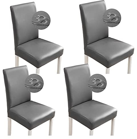 Esszimmerstuhlhussen aus PU-Leder, 2er-Set, 4, 6er-Set, wasserdichte Stuhlhussen | Stuhlhussen, leicht zu reinigen, kratzfest, rutschfest, maschinenwaschbar, für Küche, Hotel, Restaurant, universal, dehnbar