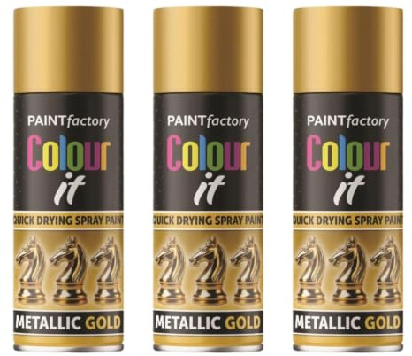 SDMAX 3 x Metallic Gold Spray Paint 200 ML Multipurpose Use Spray For Metal, Wooden Furniture, Interior And Exterior Decoration, Long-Lasting, Shimmering Finish