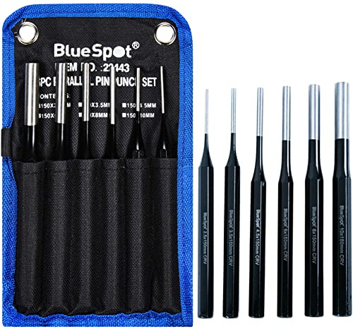 NTI 6 Pcs BlueSpot Professional Parallel Pin Punch Set | Hand Tools | Mechanical | DIY | Metal | Drill | Hole | Power | Heavy Duty | Drop ged | Installation | Removal | UK Free P&P
