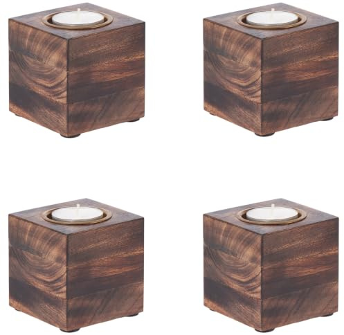 4er Set Skandinavischer Teelichthalter Massivo Dunkelbraun edel 7,5 cm