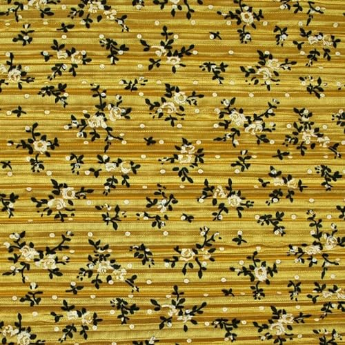 Plissee-Satin-Stoff mit Blumenmuster, 147,3 cm, Ocker-Gold-Gelb, 5439
