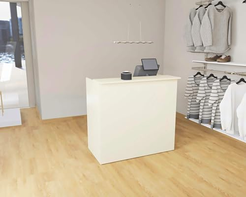 goodsforbusiness Verkaufstheke rollbar Holz B:118 x H:113,5cm x T:68cm Empfangstheke 3 große offene Fächer, erweiterbares Thekenelement (Ahorn)