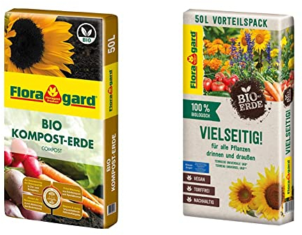 Floragard Bio Kompost-Erde 50 Liter – Pflanzerde für Blumen, Gemüse und Gehölze & Bio-Erde Vielseitig 1x50 Liter - Universalerde für alle Pflanzen drinnen und draußen - torffrei und vegan