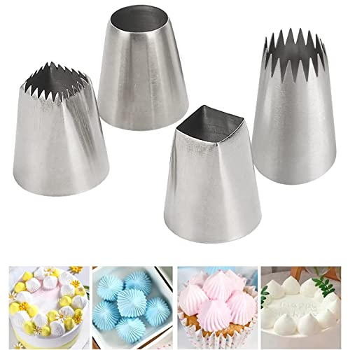 XOPOZON Jeu de 4 Grandes Douilles à Pâtisserie Professionnelles (F06, F02, R22L, 9FT) Douille Patisserie Carrées et Rondes pour Gâteaux, Biscuits, Compatible avec Poche à Douille Patisserie