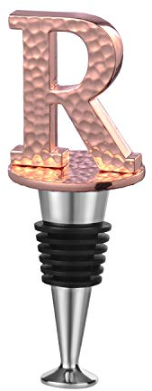 WishDeco Flaschenverschluss, Sektflaschenverschluß, Weinverschluss, Verschluss Weinflasche, Flaschenstöpsel, Prosecco Geschenk für Weinliebhaber, Geschenk-Box, Rosévergoldung, Anfangsbuchstabe R