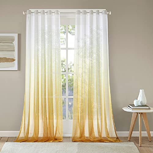 Lanqinglv Gardinen Vorhänge Transparent Farbverlauf Voile Sheer 2er Set Weiß Gelb Vorhang mit Ösen Ösenschals Dekoschal Fensterschal für Schlafzimmer Wohnzimmer 254x254cm (B x H)