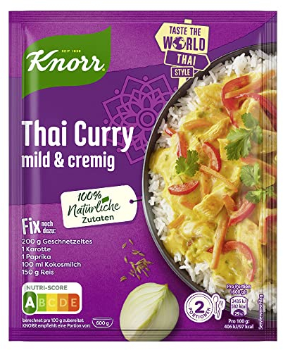 Knorr Fix Würzmischung Thai Curry für ein mild-cremiges Reisgericht ohne geschmacksverstärkende Zusatzstoffe 30 g