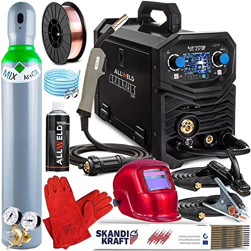 Spartus EasyMig 217 LCD Dual Pulse - 200 A MIG MAG Schweissgerät - Doppelpuls, Synergie - MIG/MAG, MMA, WIG-Lift, Flux - Induktivität, Lötschweißen - 2T/4T, Spool Gun, IGBT, Set: ProfessionalPlus