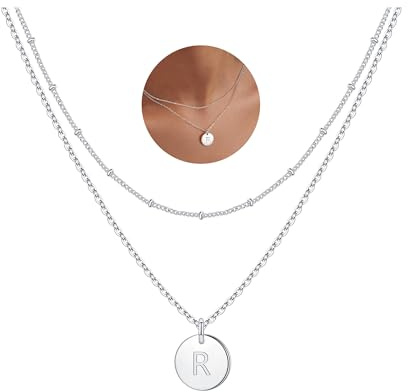 TINGN Kedja med bokstavsberlock i 14 K guldplätering, dubbelsidig gravering, halsband med guldmynt, initialhalsband, skiktat halsband för kvinnor och tonårsflickor, presentidé, 14+2/16+2, Mässing,