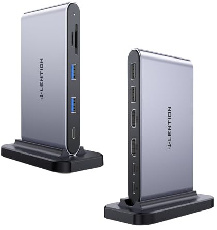LENTION 10-in-1 USB-C Docking Station with Dual 4K@60hz HDMI, PD 100W, USB C Data Port, USB 3.0/2.0, SD/TF Card Reader, 3.3FT Long Cable for Mac and Windows, Laptops/Dell/HP, More (D62, Space Gray)