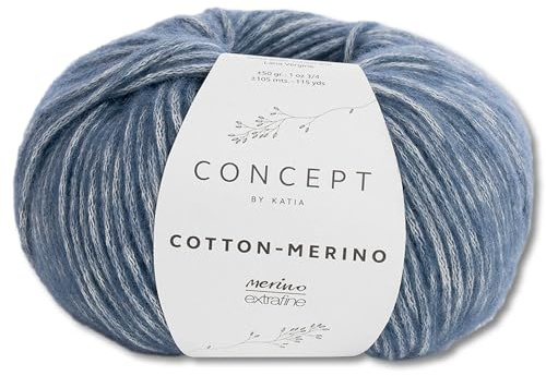 Frida's Wollhaus Concept by Katia 50 g Cotton Merino Chain Yarn Wool Crochet Knitting 23 Colours (115 | Jeans)