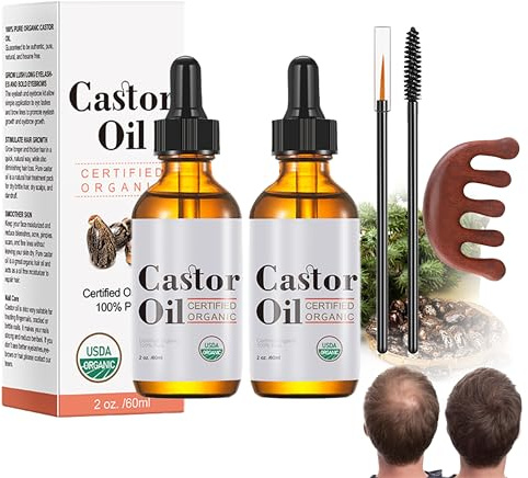 Rizinusöl, 100% Reines Natürliches Jamaikanisches Schwarzes Rizinusöl, Bio-Rizinusöl Stimuliert Haarwachstum und Haaröl Gegen Haarausfall, für Körper 60ML (2 Flaschen Rizinusöl Kaltgepresst)