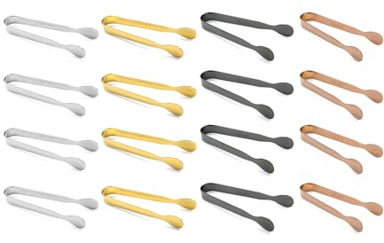 Savagrow 16Pcs Mini Food Serving Tongs Coffee Sugar Clips Bar Ice Cube Tongs for Party Appetizers, Buffet & Cooking (Silver, Gold, Rose Gold, Black)