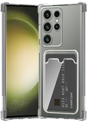 Hülle für Samsung Galaxy S24 Ultra mit Kartenfäch Transparent Silikon TPU Handyhülle Ultra Dünn Weiche Stoßfest Flexibel Handy Tasche Bumper Case für Samsung Galaxy S24 Ultra