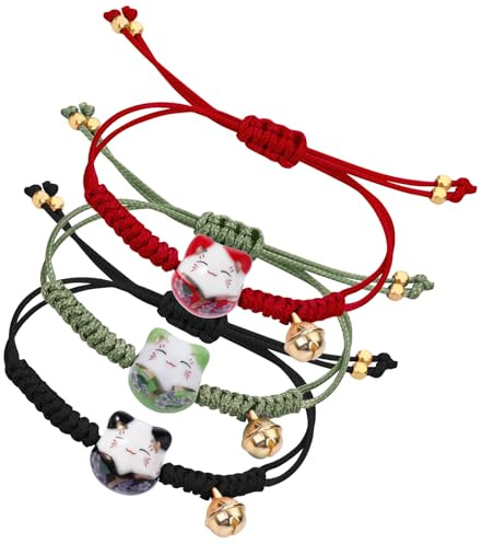 3 Pièces Bracelet Chat Chanceux Bracelet Chat Kawaii Perles en Céramique Bracelet Chanceux Réglable Bracelet d'amitié Tressé Bracelet Chat Chanceux pour Hommes Femmes Filles