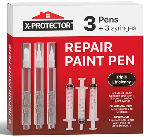 X-Protector Touch Up Paint Pen Kit - 3 Pens with 3 Types of Brushes - Premium Pen for Touch Ups - Fillable Touch Up Paint Pens for Walls, Furniture, and Other Touch Up Works!