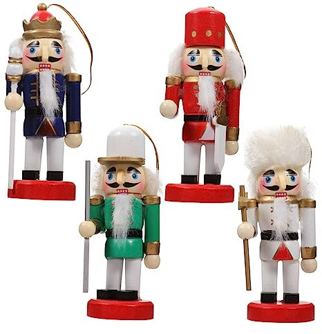 OKUMEYR 4pcs Painted Walnut Soldier Nutcracker Puppets Decorations for Christmas Birthdays and Parties Holiday Ornaments for Boys and Girls Rooms and Festive Displays