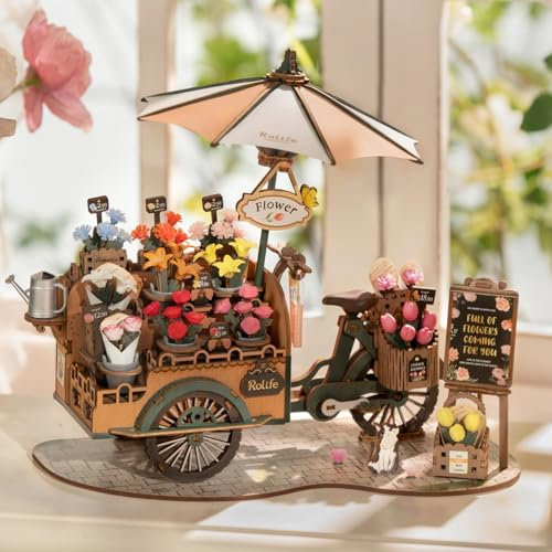 Rolife 3D Puzzle - Build Your Own Blossom Cart Wooden Puzzles for Adults DIY Model Kits, Creative Craft Construction Kits for Adults, Aesthetic Home Decor Gifts for Women & Men