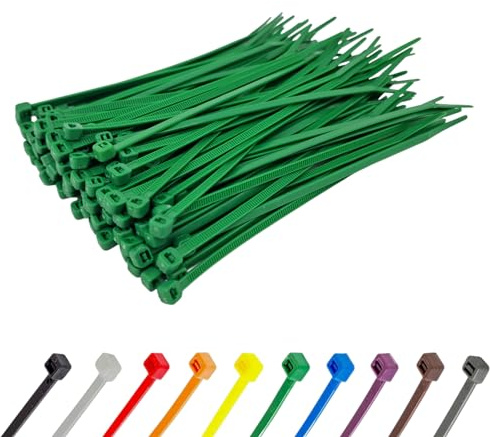 Green Cable Ties (1000 Pack - 200mm x 4.8mm) Nylon Zip Ties Plastic Tie Wraps for Office Cable Tidy Garden DIY
