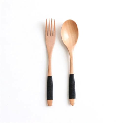 2 piezas de suministros de cocina de madera, kit de cena de arroz, sopas, vajilla, tenedor, cuchara, 3