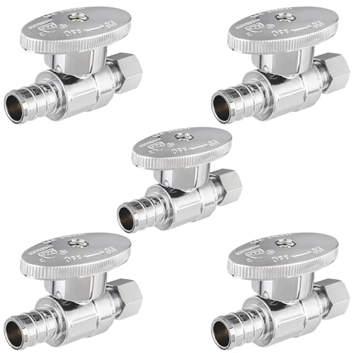 5-PCs HeSun Pex Straight Stop Valve, 1/2 PEX x 3/8 OD Compression Straight Stop, 1/4 Turn Shut Off Valve for Bathroom, ASTM F1807(VALVE085-5)