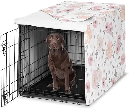 Sweet Jojo Designs Mittelgroße/große Hundekäfig-Abdeckung (Rosa/Grau, Boho-Blumenmuster) für Mädchen, Haustierkäfig, Zwingerabdeckungen (Aquarell, Blume, elegante Rose, Shabby Chic, Bauernhaus, Natur