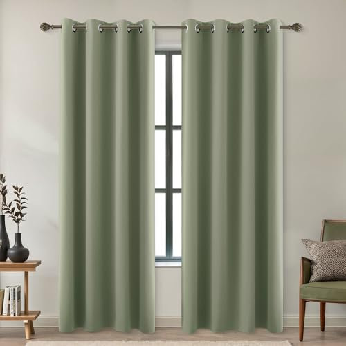 KOUFALL 96 Inches Long Curtains Drapes for Living Room 2 Panels Set,Dark Sage Green Black Out Room Darkening Blackout Vertical Sliding Door Blinds for Patio Doors