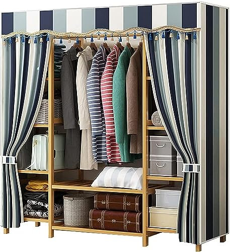 Tragbarer Kleiderschrank, Stoffgarderobe, Schlafzimmergarderobe aus Stoff, Massivholzmontage, Hängegarderobe, Aufbewahrungsorganisator, offene Trennwände für Damenbekleidung, 165 x 41 x 120 cm, trag